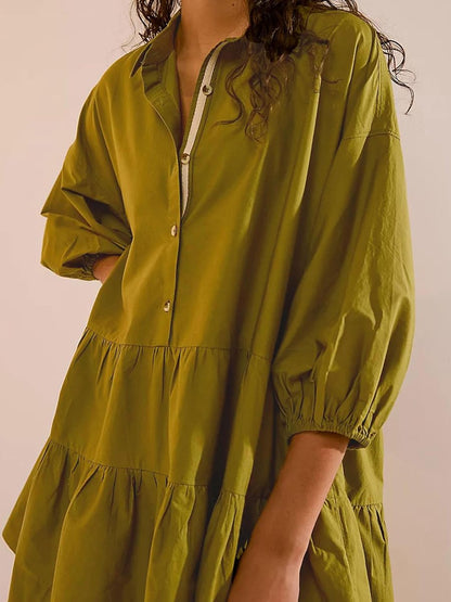 Casual Puff Sleeve A Shirt Dress