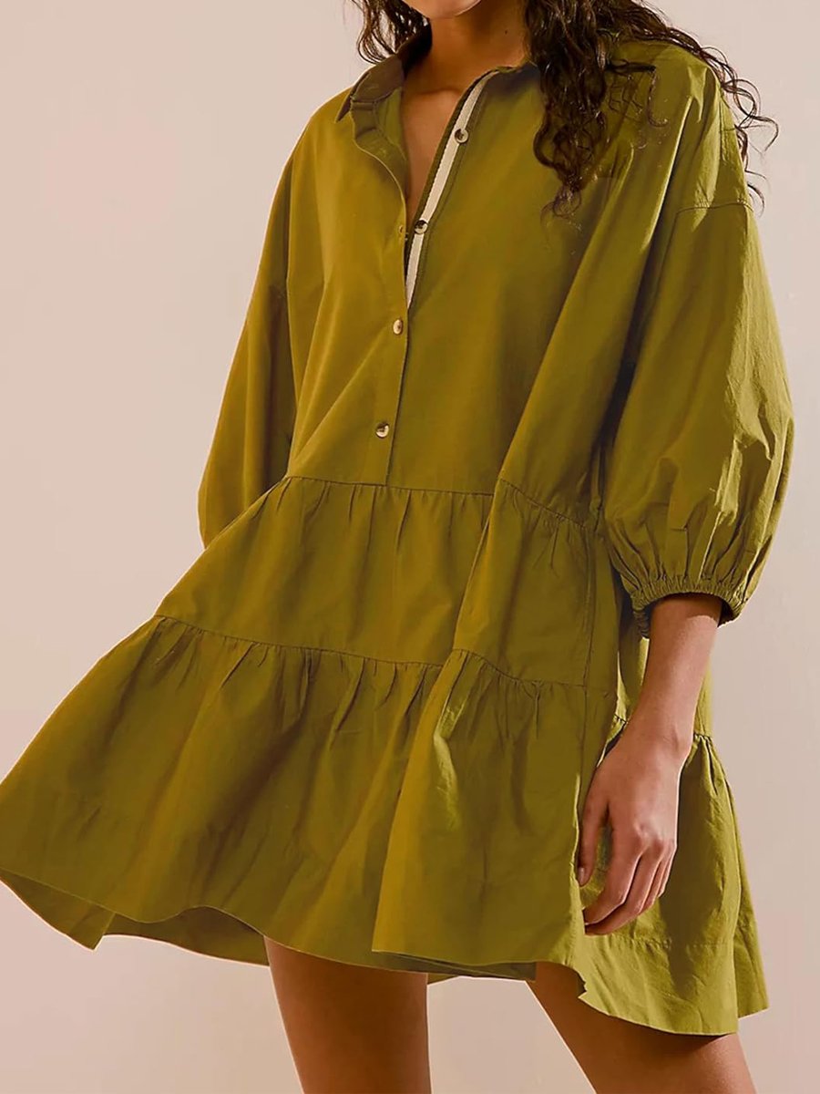 Casual Puff Sleeve A Shirt Dress