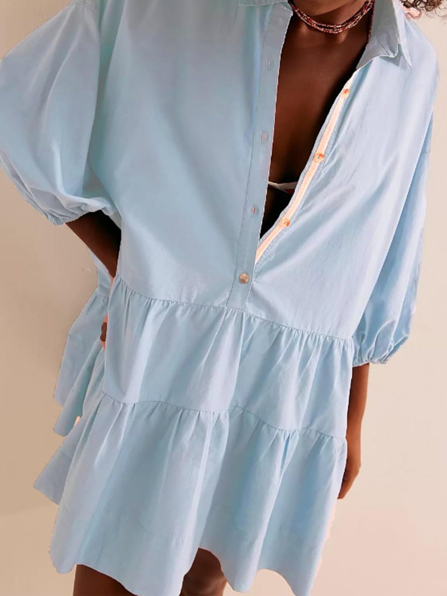 Casual Puff Sleeve A Shirt Dress