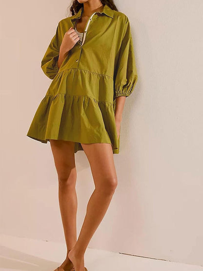 Casual Puff Sleeve A Shirt Dress