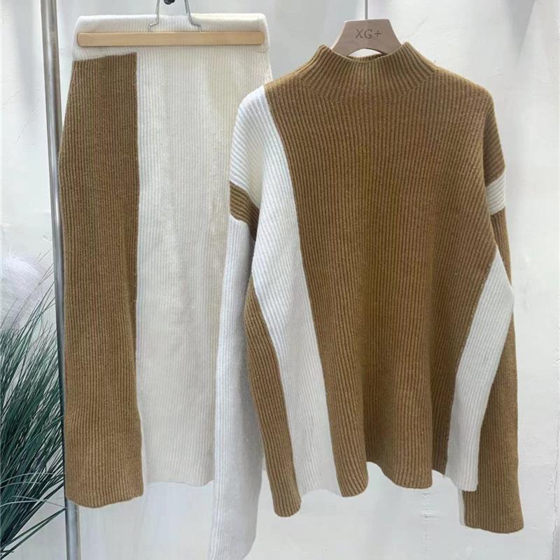 Color-blocking Knit 2pc Sweater Set