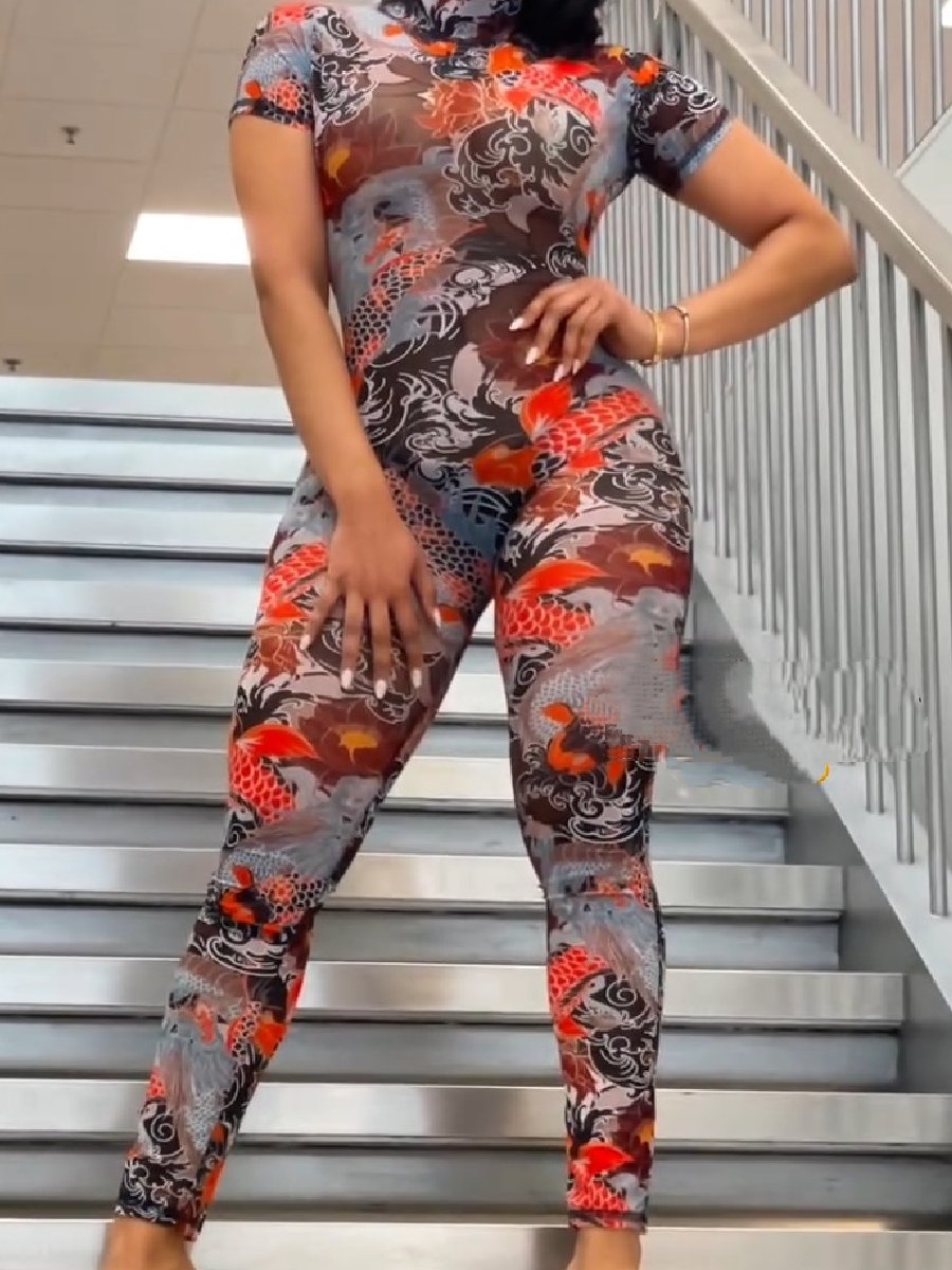 Printed Slim-Fit Sexy Jumpsuit